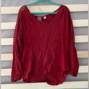 Old Navy Red Patterned Cut-Out Blouse